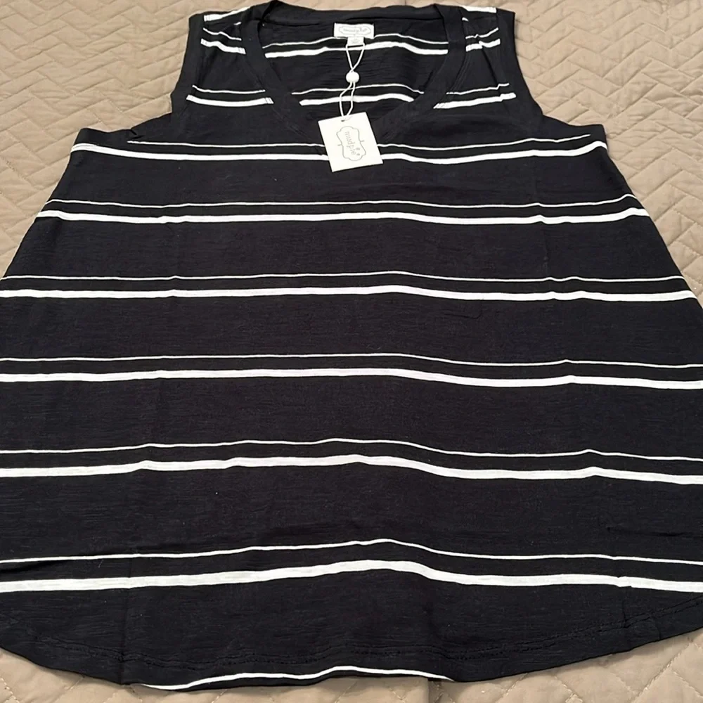 Mud Pie Black RIO STRIPE TANK TOP/NWT/Medium